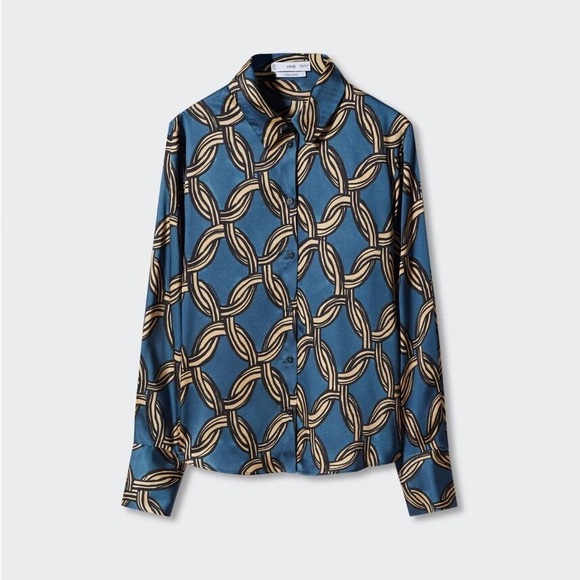 Mango Set Shirt & Pleated Skirt geometric Lagoon Blue - Picture 4 of 4